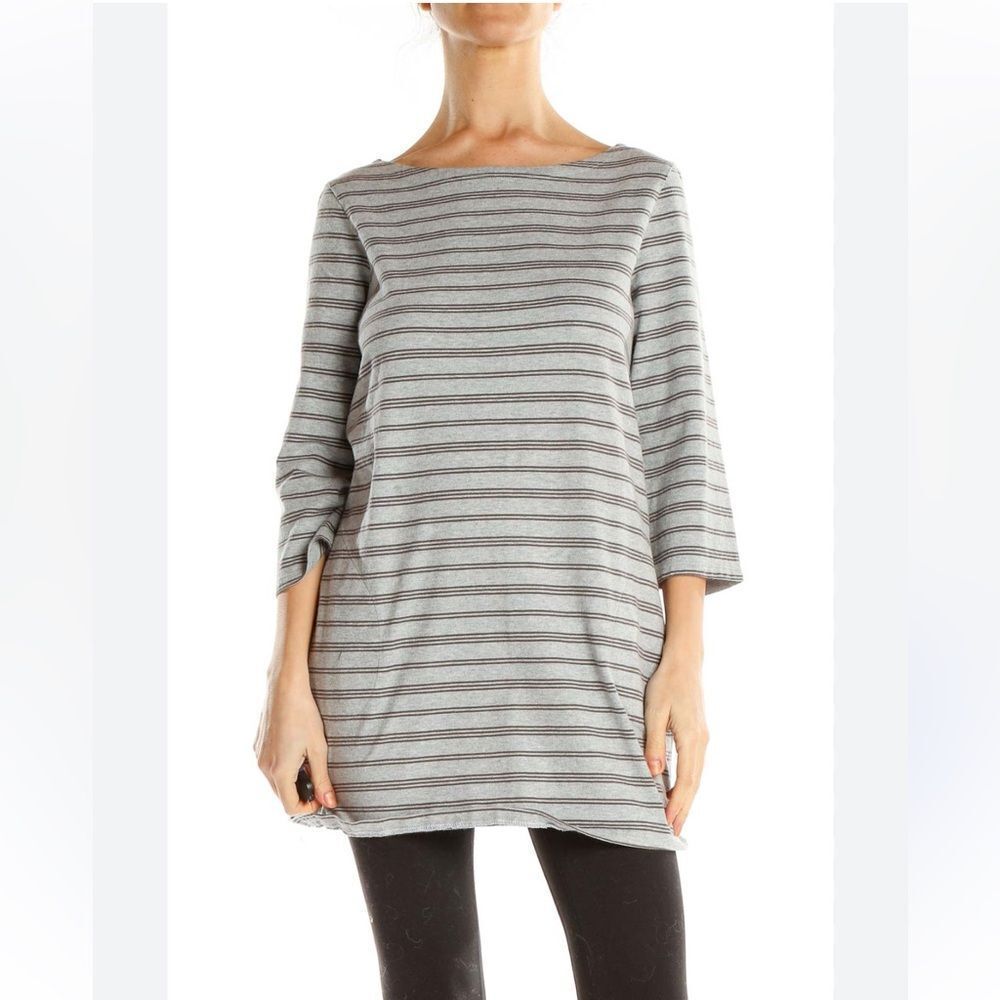 Garnet Hill Women's All Day Wear Organic Cotton Gray Striped Tunic Dress Size 10